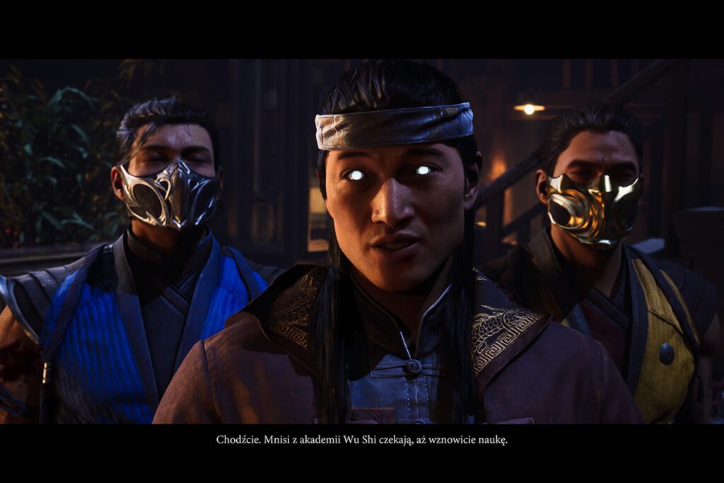 screenshot z gry mortal kombat 1 przedstawiający liu kanga, scorpiona i sub-zero